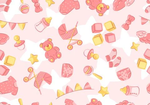 Baby shower pattern. New born baby girl Happy Birthday Stock Illustration