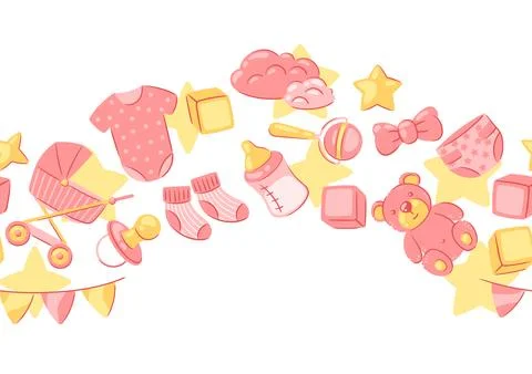 Baby shower pattern. New born baby girl Happy Birthday Stock Illustration
