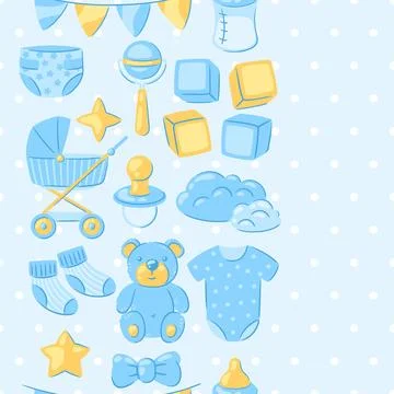 Baby shower pattern. New born baby boy Happy Birthday Stock Illustration