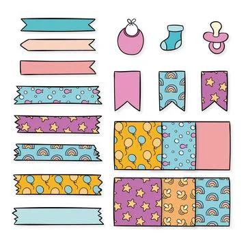 Baby shower scrapbook elements collection Illustrazione stock