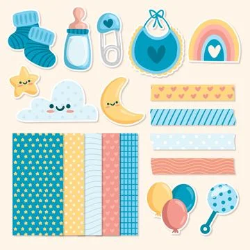 Baby shower scrapbook elements collection Illustrazione stock