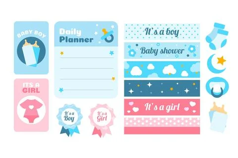 Baby shower scrapbook elements set Stock Illustration