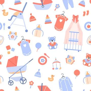 Baby shower seamless pattern. Flat baby background Stockillustratie