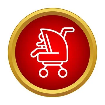 Baby sitting inside stroller icon on red button Stock Illustration