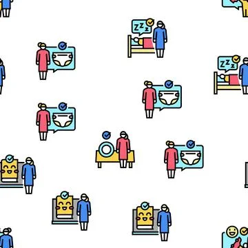 Baby Sitting Work Occupation Vector Seamless Pattern Illustrazione stock