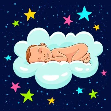 Baby sleeping on a cloud Ilustración de archivo