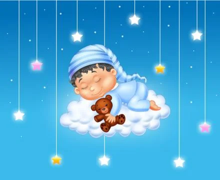 Baby sleeping on the cloud Stock Illustration