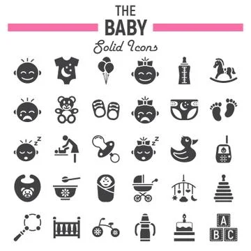Baby solid icon set, kid symbols collection Stock Illustration