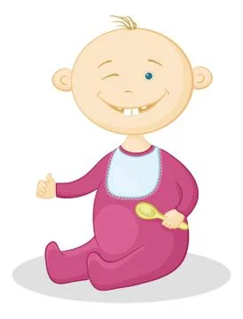 Baby with a spoon Stock Illustration