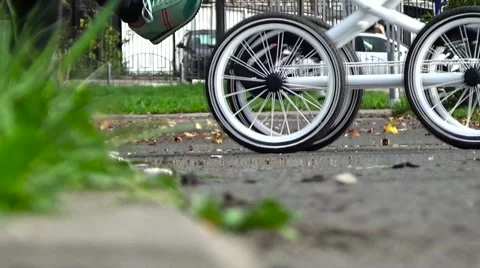 Baby in the stroller bench Stock Footage 55187367