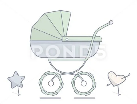 Baby stroller. Flat linear illustration. Stock Illustration