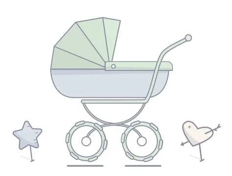 Baby stroller. Flat linear illustration. Stock Illustration