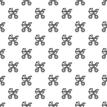 Baby stroller icon seamless pattern on white background Stock Illustration
