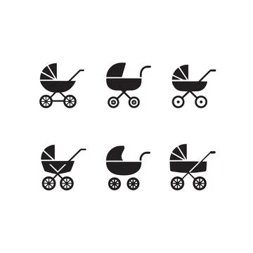 Baby stroller icons in different angles and positions  various black silhou.. Stock Illustration