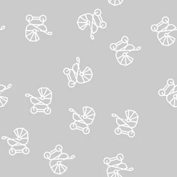Baby stroller line vector seamless pattern black Stock-Illustration