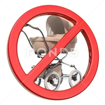 Baby stroller with prohibition sign, 3D rendering Stock Illustrationen