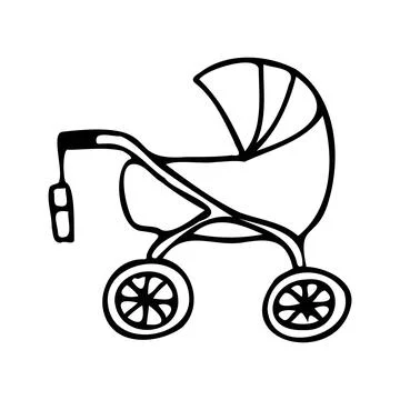 Baby stroller with wheels and vector handle. Stock Illustration