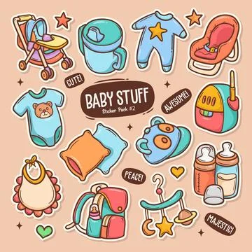 Baby Stuff Cute Doodle Vector Sticker Collection 2 Ilustración de archivo