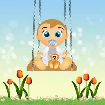 Baby on swing Stock Illustration