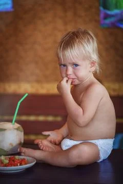 Baby on table Stock Photos