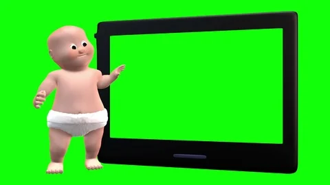 Baby with tablet computer - 3d looping animation on green. Stock Footage 84983861