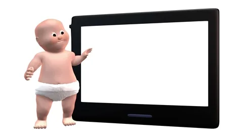 Baby with tablet computer - 3d looping animation on white. Stock Footage 84983952