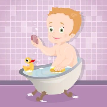 Baby taking a bath Stock Illustration