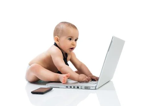 Baby technological communication Stock Photos