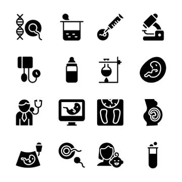 Baby Test Tubes Solid Icons Set Stock Illustration
