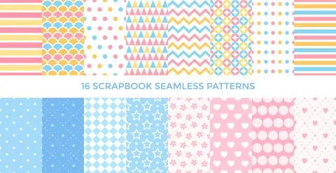 Baby textile seamless pattern collection. Set of geomteric sweet, stripe vector Stock Illustration