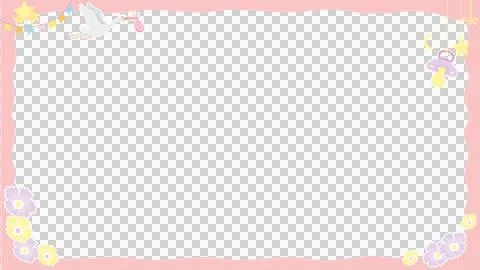 Baby-themed flat design frame is floating on transparent backdrop, showing stork イラスト素材
