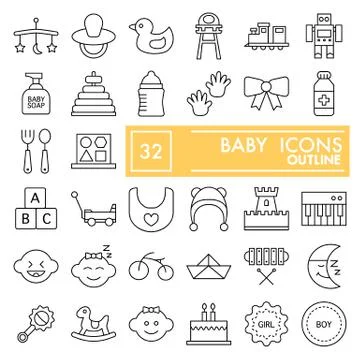 Baby thin line icon set, toy symbols collection, vector sketches, logo Stock Illustration