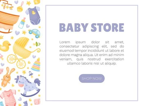 Baby Things and Objects Store Banner Design Vector Template Stock Illustration