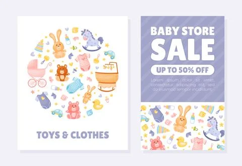 Baby Things and Objects Store Banner Design Vector Template Stock Illustration