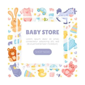 Baby Things and Objects Store Banner Design Vector Template Stock Illustration