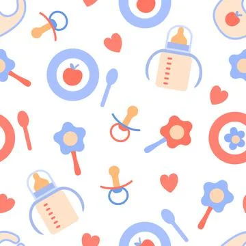 Baby things seamless pattern. Newborn baby textile Stock Illustration