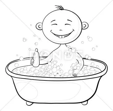 Baby wash in the bath, contours Stock Illustration