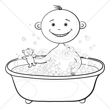 Baby wash in the bath, contours Stock Illustration