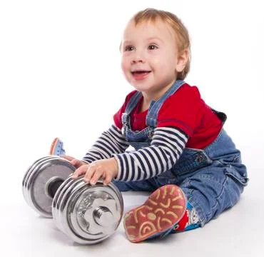 Baby with weights Stock-Fotos