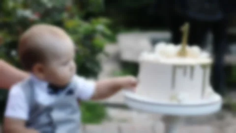 Baby's birthday cake, one year celebration Stock Footage 132897014