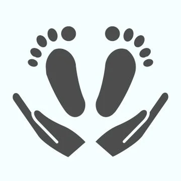 Babys feet in hands solid icon. Mom holds kids feet vector illustration isolated Stock Illustration