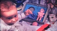 Baby's First Christmas Morning At Home With Family 1950 Vintage Home Movie Stock Footage