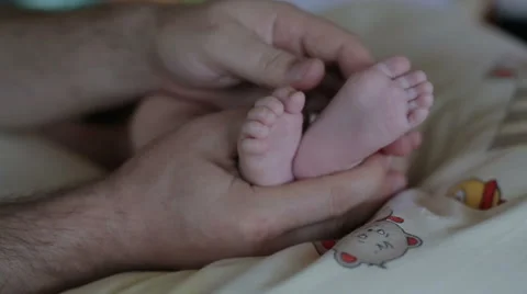 Baby's legs in father hands Stock Footage 67468445