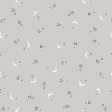 Baby's Seamless Pattern with Slipping Moon and Stars on Pastel Brown Background Illustrazione stock