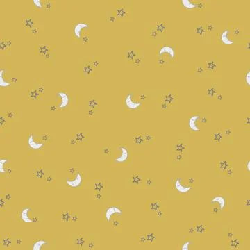 Baby's Seamless Pattern with Slipping Moon and Stars on Yellow Background イラスト素材