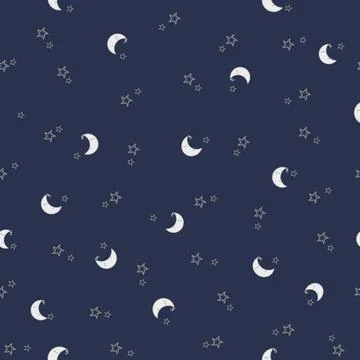 Baby's Seamless Pattern with Smiling Moon and Stars on Dark Blue Background. Illustrazione stock