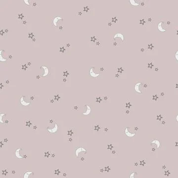Baby's Seamless Pattern with Smiling Moon and Stars on Pastel Pink Background. Stock Illustration