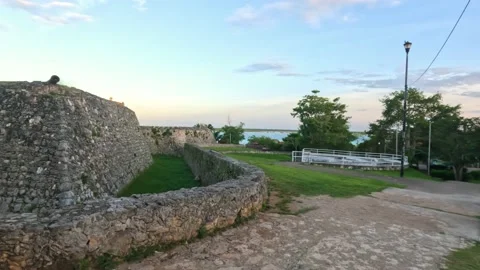 Bacalar 3d letters and El Fuerte fort, downtown Bacalar, Mexico Video stock 229736737