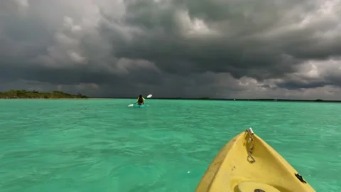 Bacalar Lagoon on a kayak  스톡 동영상 229736874