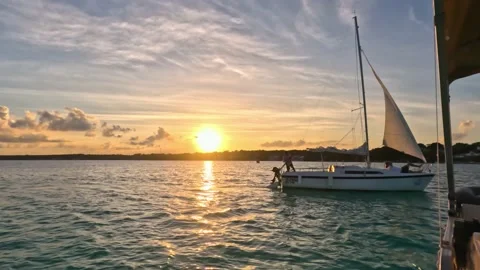 Bacalar Lagoon sunset panoramic view Video stock 229737680